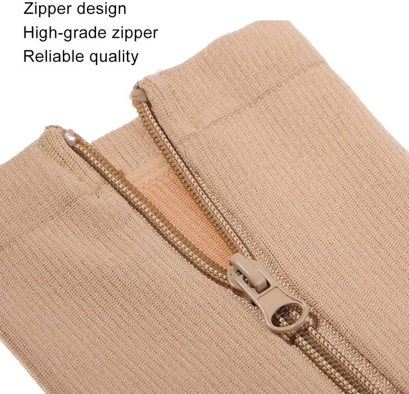 ويوبلز جوارب ضاغطة، جوارب ضاغطة بسحاب، جوارب ضاغطة رياضية ونسائية، جوارب ضاغطة رياضية لدعم الساق والركبة، جوارب لتخفيف الدوالي (لون بيج - مقاس صغير/متوسط) - Image 5