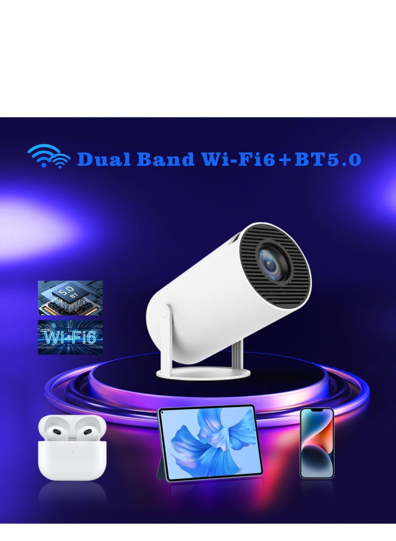 HY300 5G Wifi Smart Portable Projector 4K 1280 720P Full Intelligent Android Ultra HD Living Room Wall Projection Wireless Same Screen Office Home Theater Video Mini Projector Optical Specifications (White)  - Image 1