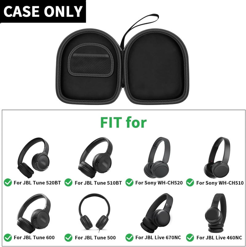 بوبول حقيبة سماعات رأس متوافقة مع JBL Tune 510BT/520BT/500BT/660NC/670NC اللاسلكية فوق الأذن، حقيبة تخزين واقية لسماعات البلوتوث مع كابل الشحن (الصندوق فقط) (أسود كامل) - Image 2
