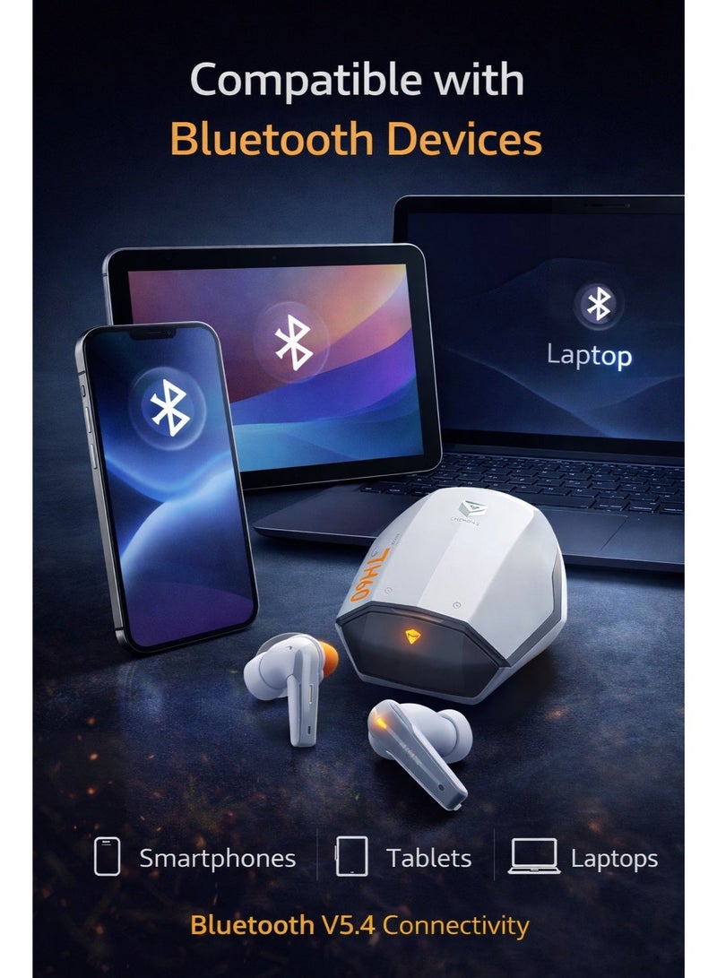 ماكينيك سماعات ميكانيك تي اتش 60 للألعاب لاسلكية بلوتوث 5.4 – جيمينغ إيربودز بدون تأخير بزمن استجابة منخفض جدًا، جيمينغ إيربودز تي دبليو إس، وضعين صوت (ألعاب وموسيقى)، مايكروفون مع عزل ضوضاء ENC، صوت ستيريو غامر، مقاومة ماء، بطارية طويلة مع علبة شحن، شحن سريع تايب سي، إيرفونز بلوتوث – متوافقة مع ريد ماجيك، آيفون، آيباد، أندرويد، سامسونج واللابتوب - Image 5