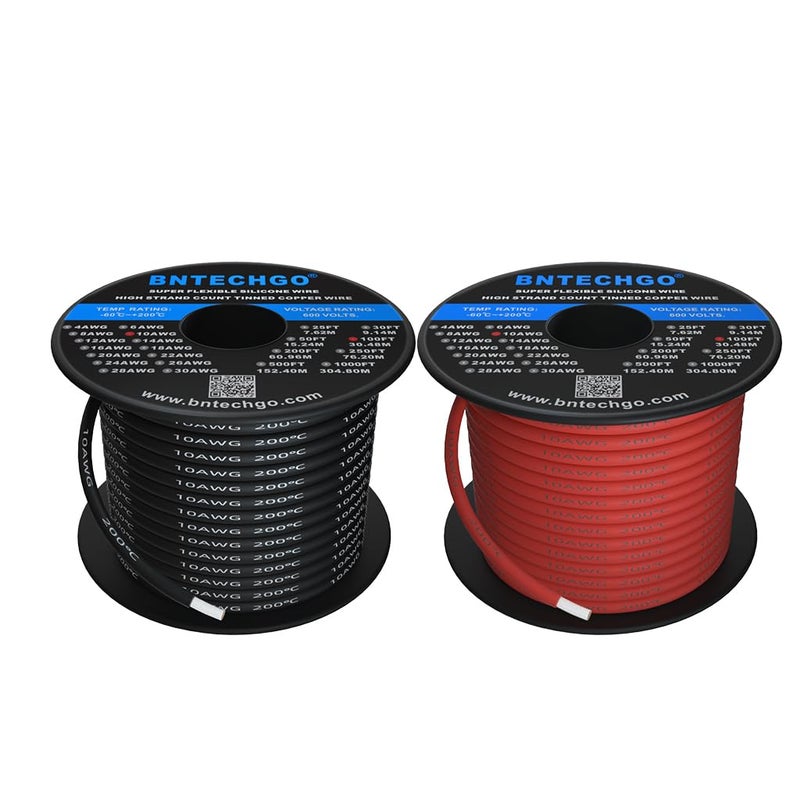 BNTECHGO 10 Gauge Silicone Wire Spool Red and Black Each 100ft Flexible 10 AWG Stranded Tinned Copper Wire - Image 2