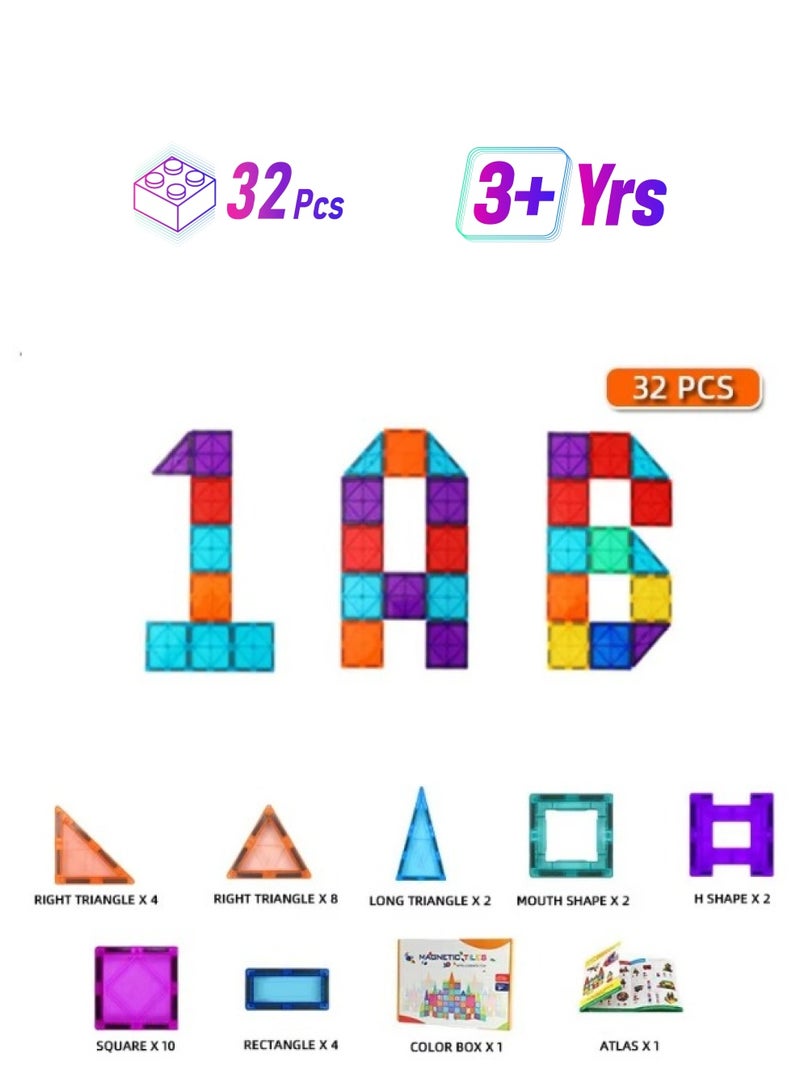 TEGRILO 32 Pcs Magnetic Building Blocks 3D Kids Building Blocks Set Magnetic Building Construction Educational STEM Toys for Toddler - Image 1