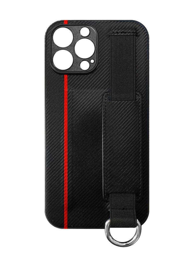 CATANES iPhone 13 Pro Case Cover with Hand Strap Finger Grip Loop and Card Holder Slot Black  - Image 2