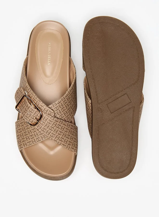 Flora Bella By Shoexpress Womens Buckle Detail Slip-On Flat Sandals