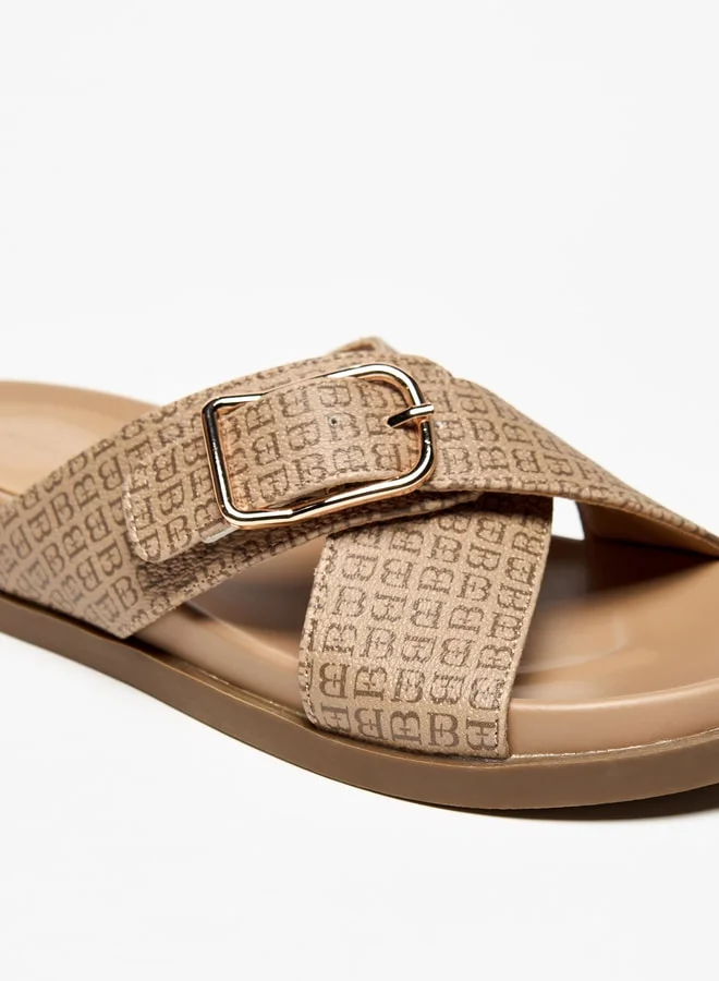 Flora Bella By Shoexpress Womens Buckle Detail Slip-On Flat Sandals