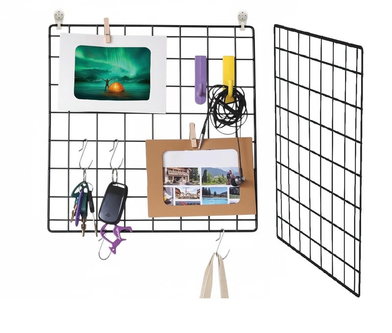 NACETURE 2 Pack Heavy-Duty Grid Wall Panels 12x12 â€“ Double Wire Reinforced Wire Mesh Organizer, 30 lbs Capacity, Wall Display with Hooks & Accessories (Black 2 Pack) - Image 1