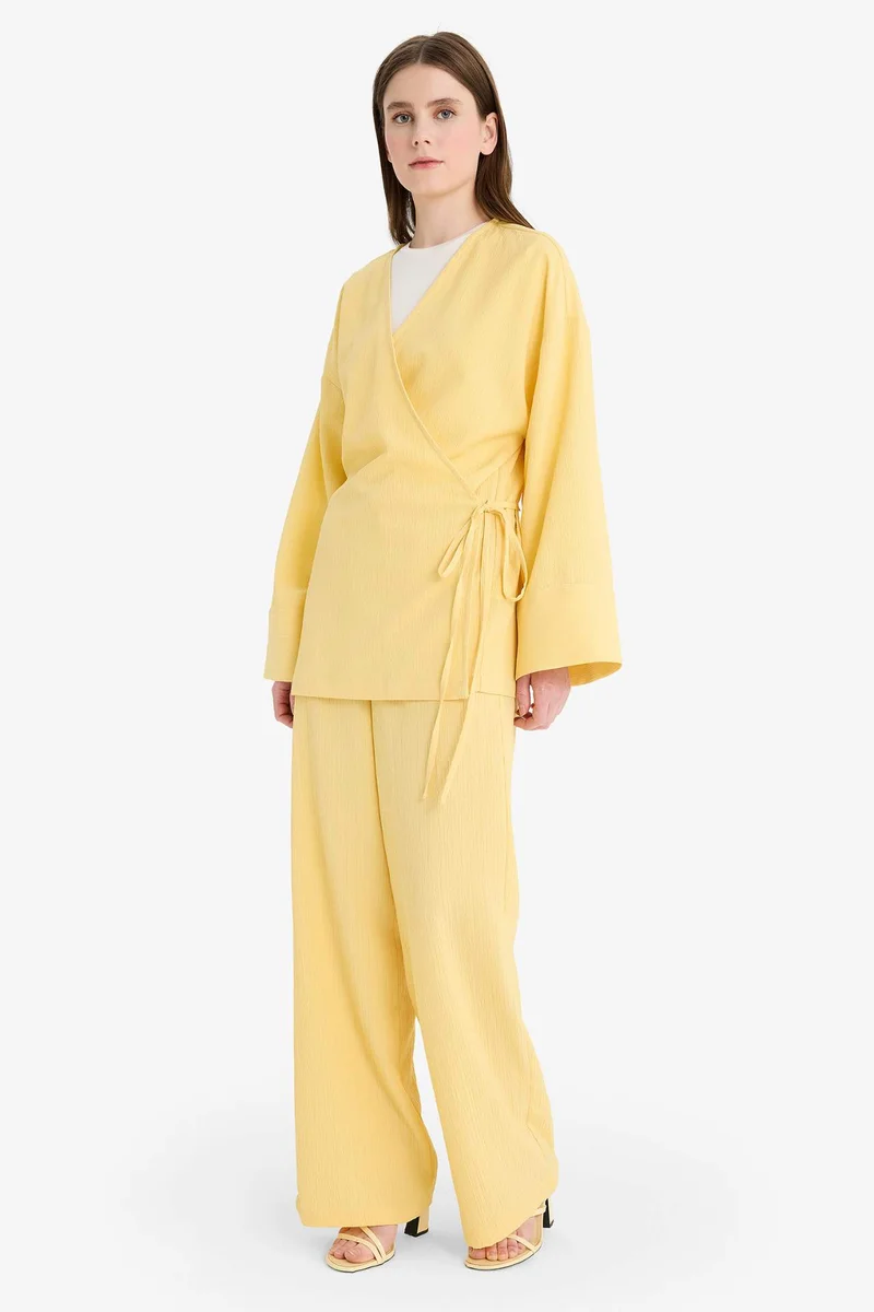 ديفاكتو Relax Fit Gofre Textured Kimono Trousers 2 Piece Set