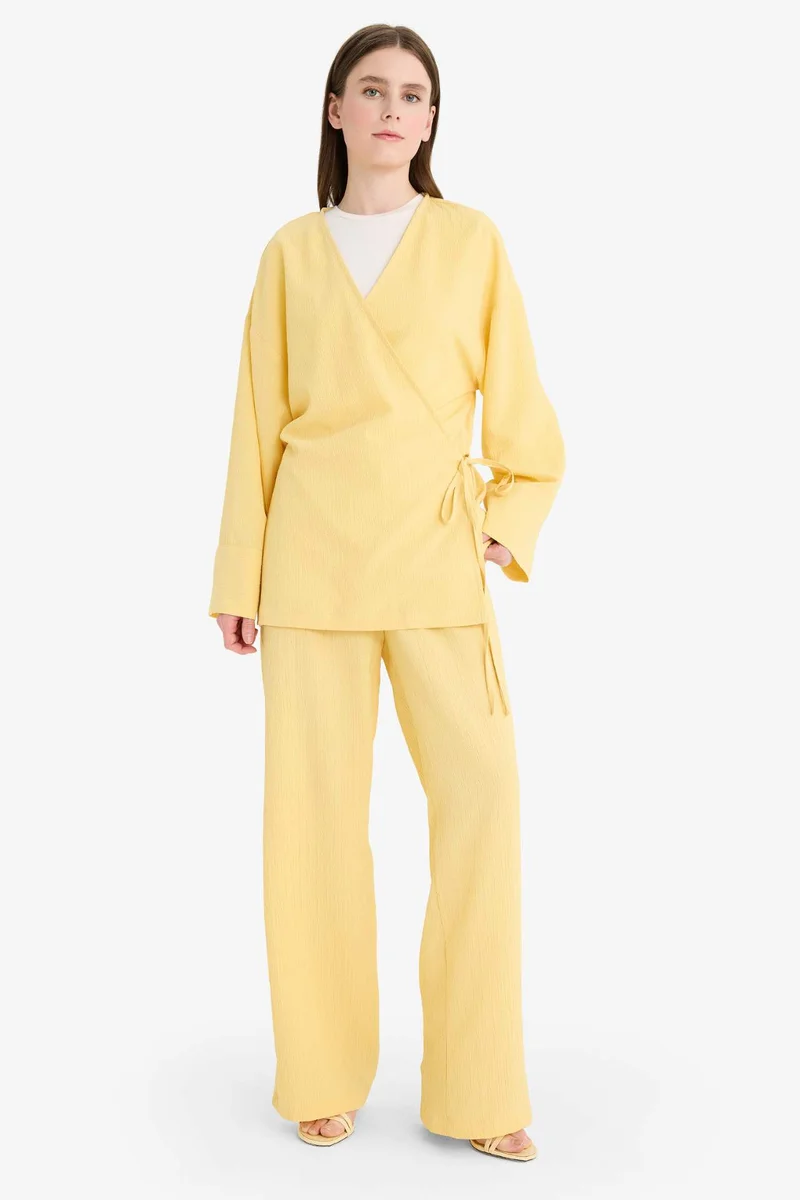 ديفاكتو Relax Fit Gofre Textured Kimono Trousers 2 Piece Set