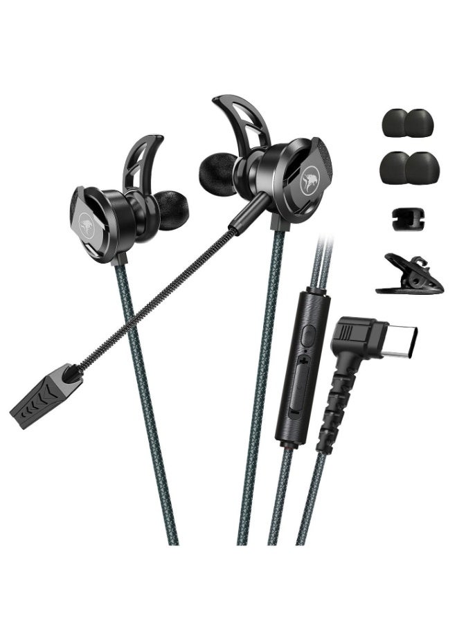 Plextone RX3 Pro Type-C Wired Gaming Earphones with Dual HD Noise Isolating Microphones Removable Side-mounted In-Ear Headphones Hifi Sound Quality for Mobile Phones and Tablets Black - Image 1
