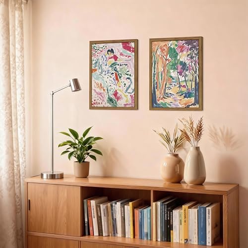 YSGGTR Abstract Matisse Wall Art, Vintage Colorful Nature Wall Decor, Retro Forest Paintings, Impressionist Landscape Pictures Canvas Prints for Living Room Bedroom Dining Room Office 12x16in Wood Framed - Image 5