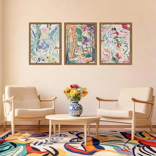 YSGGTR Abstract Matisse Wall Art, Vintage Colorful Nature Wall Decor, Retro Forest Paintings, Impressionist Landscape Pictures Canvas Prints for Living Room Bedroom Dining Room Office 12x16in Wood Framed - Image 3