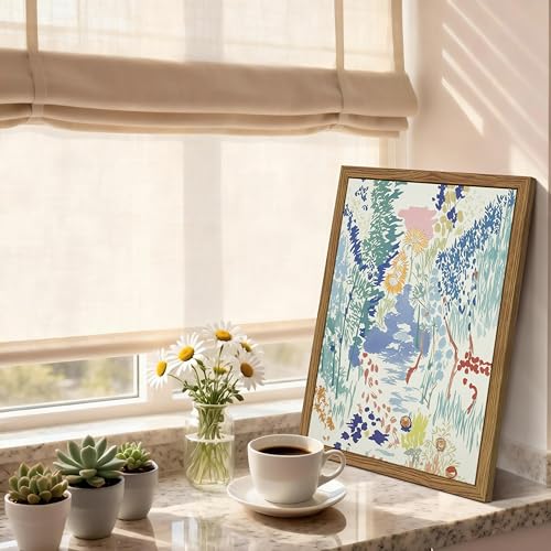 YSGGTR Abstract Matisse Wall Art, Vintage Colorful Nature Wall Decor, Retro Forest Paintings, Impressionist Landscape Pictures Canvas Prints for Living Room Bedroom Dining Room Office 12x16in Wood Framed - Image 2