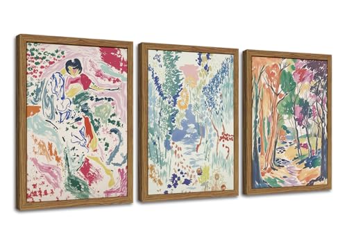YSGGTR Abstract Matisse Wall Art, Vintage Colorful Nature Wall Decor, Retro Forest Paintings, Impressionist Landscape Pictures Canvas Prints for Living Room Bedroom Dining Room Office 12x16in Wood Framed - Image 1