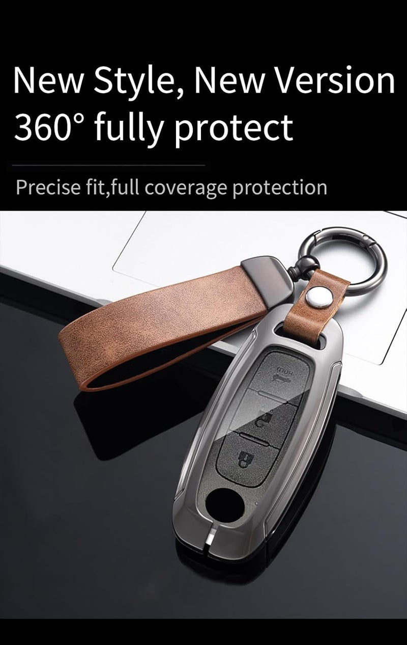 ontto Metal Leather Car Key Fob Cover for Nissan Ariya Qashqai X-Trail Juke Teana 2023 2024 - Image 4