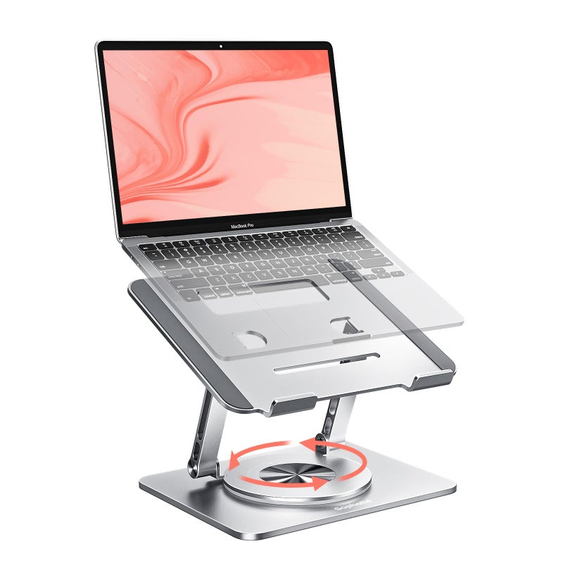 Sopholid Laptop Stand for Desk, Adjustable Height & Angle Portable Aluminum Laptop Riser & Monitor Stand with 360Â° Swivel, Foldable Ergonomic Computer Stand for 10-17 Inch Laptops (MacBook/Dell/HP), Silver. - Image 1