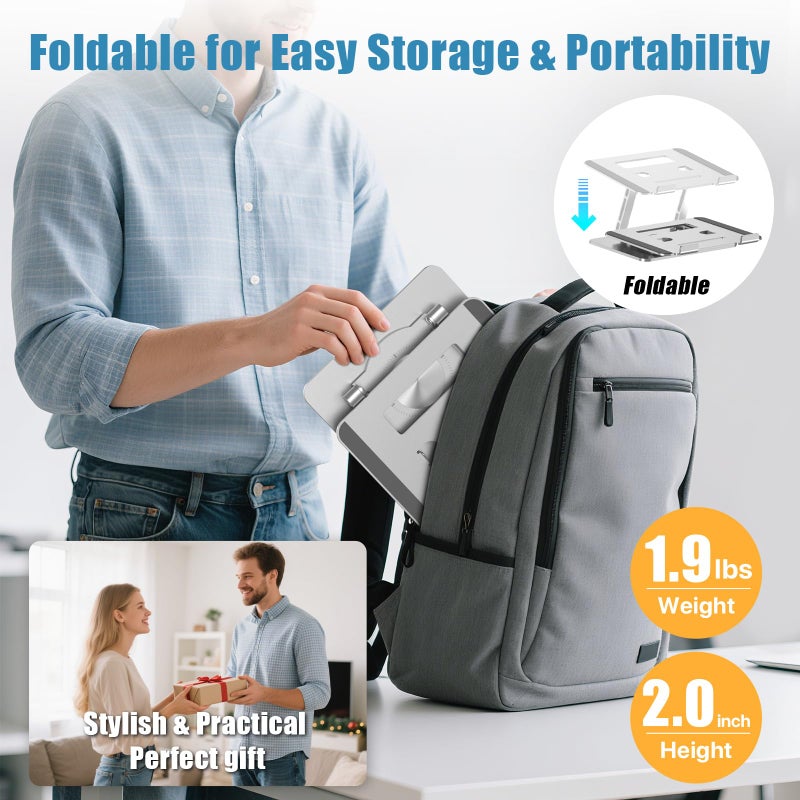 Sopholid Laptop Stand for Desk, Adjustable Height & Angle Portable Aluminum Laptop Riser & Monitor Stand with 360Â° Swivel, Foldable Ergonomic Computer Stand for 10-17 Inch Laptops (MacBook/Dell/HP), Silver. - Image 3