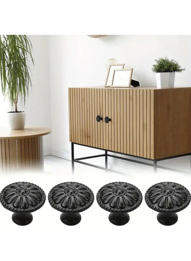 Matte Black Kitchen Cabinet Knobs Set Of 12 Round Drawer Pulls With Victorian Floral Design - Image 1