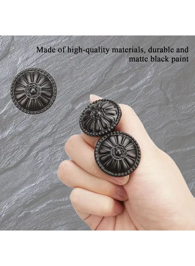 Matte Black Kitchen Cabinet Knobs Set Of 12 Round Drawer Pulls With Victorian Floral Design - Image 3