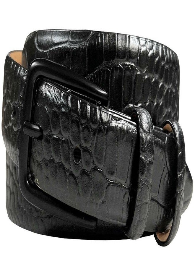 بيلتس.كوم حزام رسمي من جلد العجل الإيطالي الأصلي BS3208-BLK مع مشبك نحاسي صلب (أسود) بعرض 1-1/8 بوصة (30 مم) (أسود التمساح، 38) - Image 1