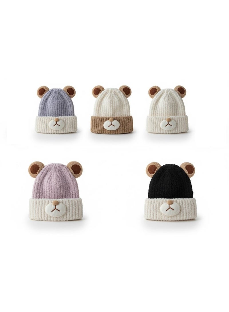 Cute Bear Winter Hat for Kids! Adorable and cute design with pop-out ears and a smiling bear face, suitable for boys and girls from infancy up to approximately 6 years old. Perfect for everyday outings or playing outdoors during winter. Easy to wear and gives your child a fun and adorable look. - Image 1