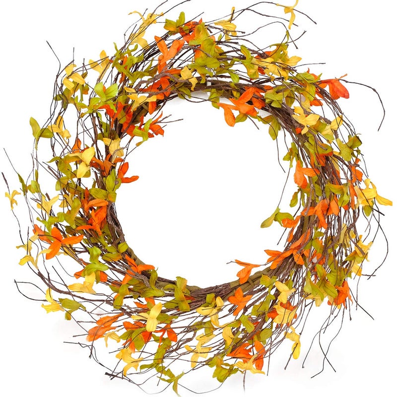 Bibelot Bibelot Fall Wreath 18 inch Artificial Leaves Wreath Autumn Twig Wreath Colorful Leaf Wreath for Front Door Wreath Thanksgiving Harvest Garland Rustic Style Home Decoration 