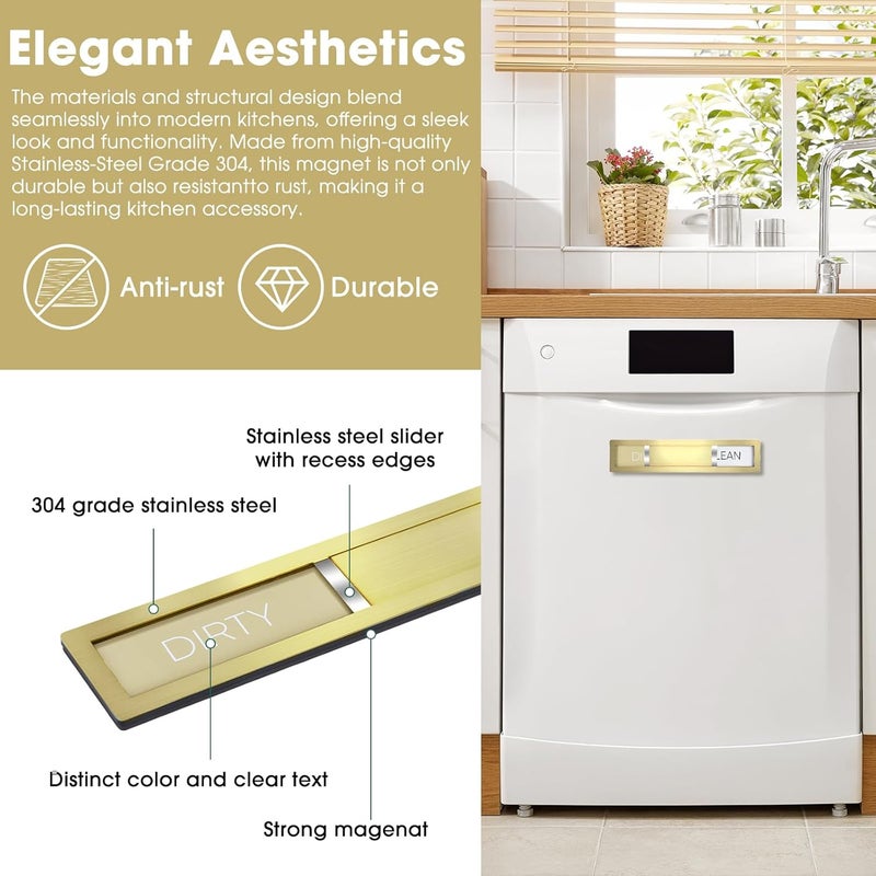 HYF DESIGN Dishwasher Magnet Clean Dirty Sign,Premium Stainless Steel Grade 304,Matte Finish Clean/Dirty Indicator with Strong Magnet, Home Kitchen Decor & Thoughtful Gift for Friends​(Golden-03) - Image 5