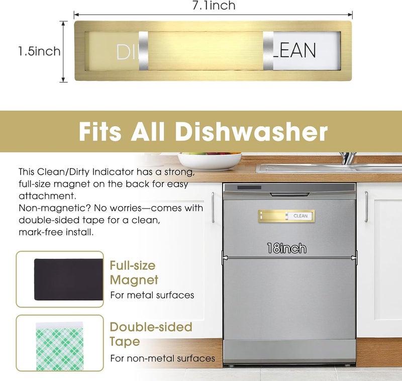 HYF DESIGN Dishwasher Magnet Clean Dirty Sign,Premium Stainless Steel Grade 304,Matte Finish Clean/Dirty Indicator with Strong Magnet, Home Kitchen Decor & Thoughtful Gift for Friends​(Golden-03) - Image 2