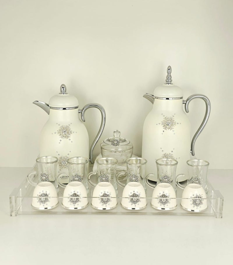 Damanhoor Thermos Set 22Piece 6Tea Cup With 6Soucer 6Cawa Cup 1Sugar Bowl  2Thermos 1Tray - Image 1