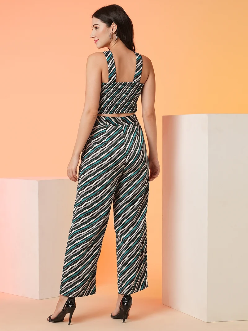 globus Women Green Printed Top With Trousers