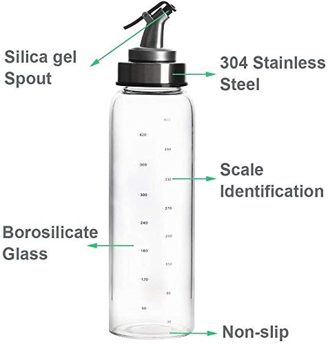 Baskety Olive Oil Dispenser Bottle - No Drip Glass Cruet for Oil and Vinegar With Degree Scale Kitchen Bottle, 500 ml (Pack of 1) - Image 3