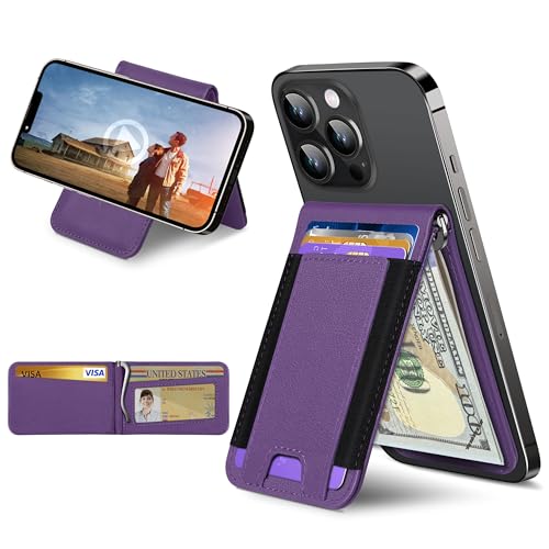 ExtreLife for MagSafe Wallet with Money Clip Stronger Magnetic Wallet for iPhone 171615141312 Series RFID Blocking for iPhone Wallet with Stand ID Window 8 Card Holder Purple - Image 1