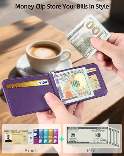 ExtreLife for MagSafe Wallet with Money Clip Stronger Magnetic Wallet for iPhone 171615141312 Series RFID Blocking for iPhone Wallet with Stand ID Window 8 Card Holder Purple - Image 3