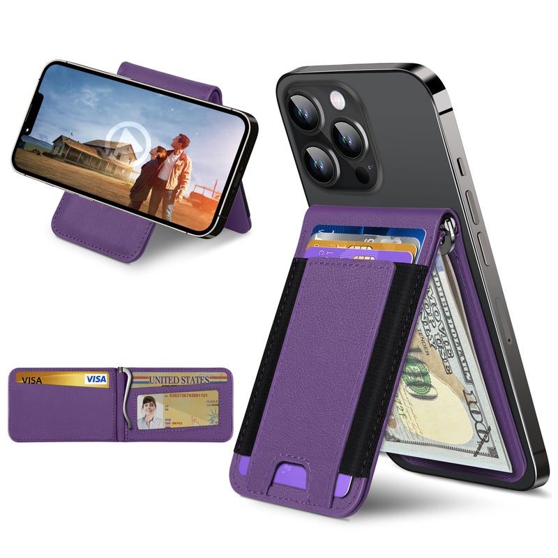 ExtreLife for MagSafe Wallet with Money Clip Stronger Magnetic Wallet for iPhone 171615141312 Series RFID Blocking for iPhone Wallet with Stand ID Window 8 Card Holder Purple - Image 2