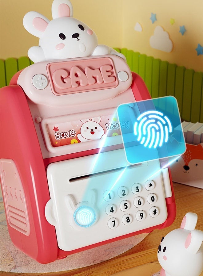 OUTAD Electronic Piggy Bank with Fingerprint Recognition, Password Protection, Cute Bunny Design, Pink - Image 3