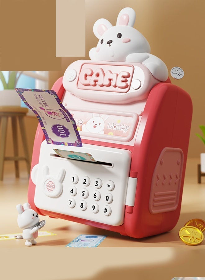 OUTAD Electronic Piggy Bank with Fingerprint Recognition, Password Protection, Cute Bunny Design, Pink - Image 4