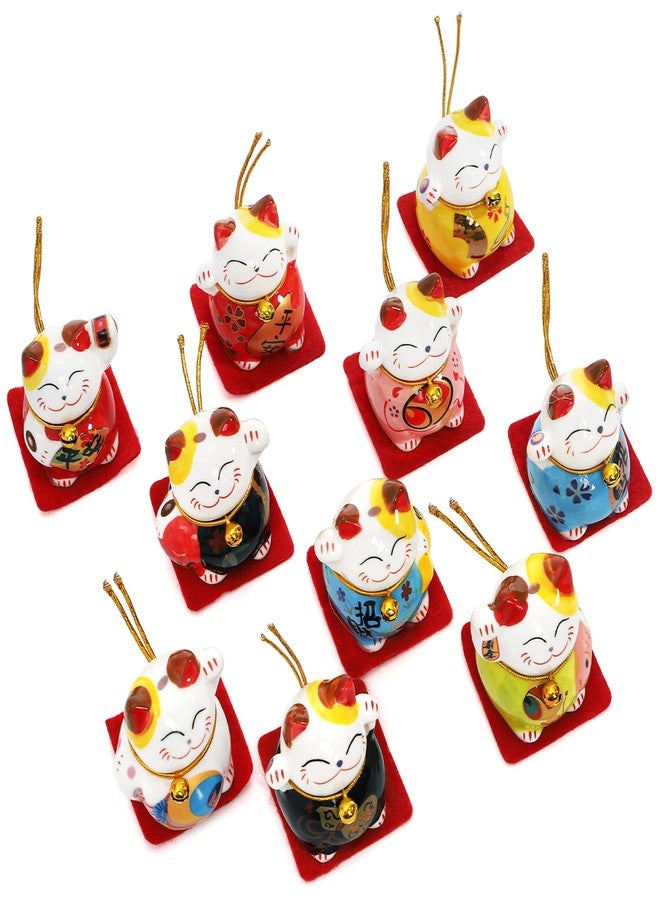 Elsjoy Set of 10 Mini Maneki Neko Lucky Cat, 2 Inch Ceramic Beckoning Cat Statue Japanese Fortune Cat Figurines for Home Decor, Gift - Image 3