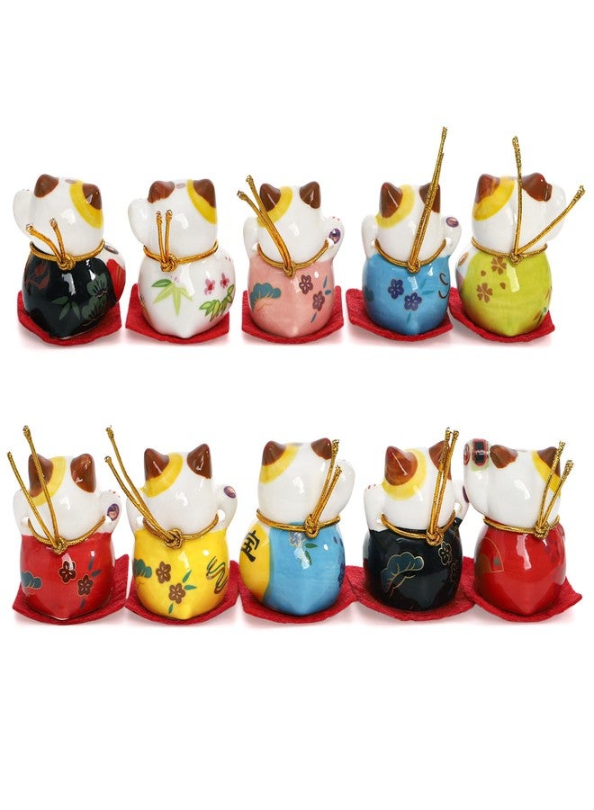 Elsjoy Set of 10 Mini Maneki Neko Lucky Cat, 2 Inch Ceramic Beckoning Cat Statue Japanese Fortune Cat Figurines for Home Decor, Gift - Image 4