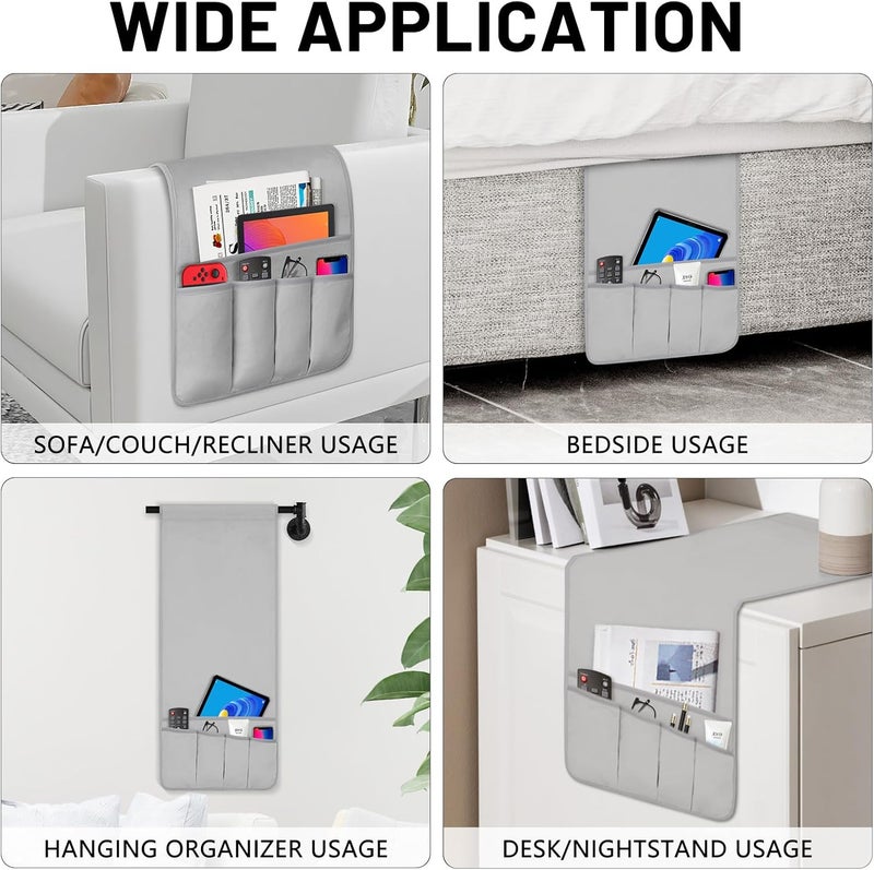 WETRBWEH Remote Control Holder for Armchair, Couch Caddy Organizer TV Remote Holder for Bed Storage 5 Pockets, Remote Caddy Bedside Organizer Bedside Table Organizer (LightGray, 35"x12.4") - Image 3