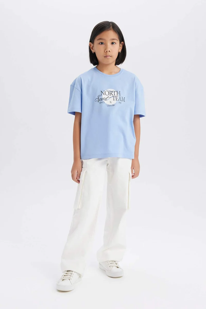 ديفاكتو Girl Relax Fit Crew Neck Printed T-shirt
