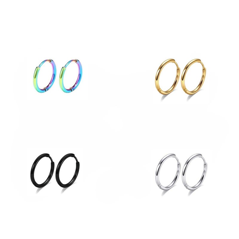 Surgical Stainless Steel Thin Hoop Earrings 6mm/8mm/10mm Small Huggie Hoop Earrings for Women and Men (A: Diameter 6mm (4 Color),4 Pairs)