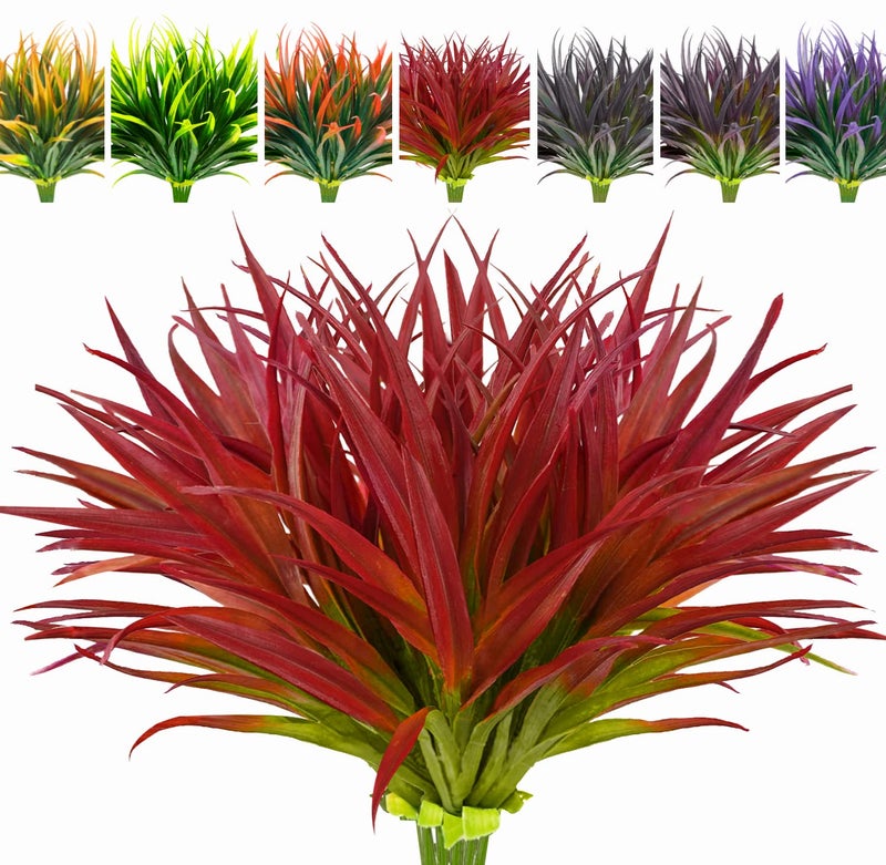 AUMVEYI 8 Pcs Outdoor Fake Plants UV Resistant Artificial Tall Grass Plants Faux Tropical Flowers Bushes DÃ©cor Fall Winter Summer Planters Patio Front Door Porch Plastic Greenery & Shrubs Decoration - Image 1