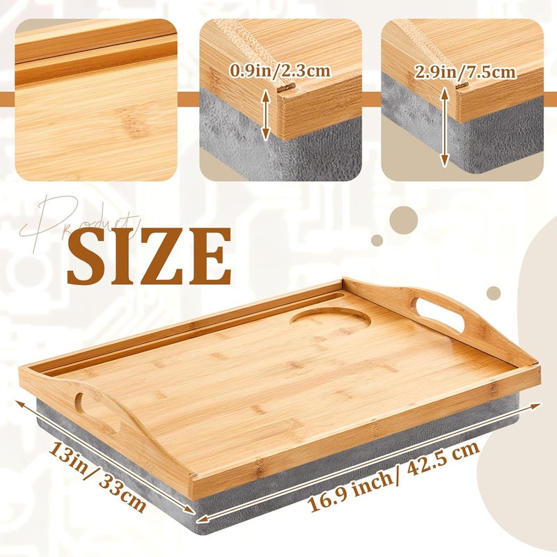 Pickmesh 1 Pcs Bamboo Lap Tray with Detachable Pillow Wood Bed Food Trays with Cushion 16.9 x 13 Inch for Adults Elderly Eating Food Breakfast Dinner (Wood Color) - Image 2