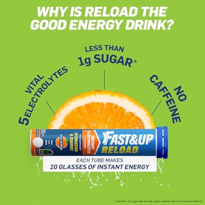 FAST&UP ريلود - مشروب الطاقة الإلكتروليت - مشروب الإلكتروليت للتغذية الرياضية - أقراص فوارة للجري وركوب الدراجات - 20 قرص فوارة - نكهة الليمون والليمون الأخضر - Image 3