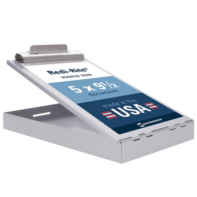 Saunders Recycled Aluminum Memo Size Clipboard with Storage, 6x10 Form Holder, Steel Clip with Self Locking Latch, Heavy Duty Citation Box for Nursing, Police & Truckers, Made in USA - Image 1