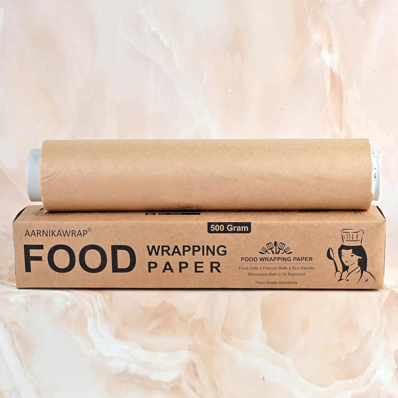 Aarnikawrap 50 Meters Food Wrapping Paper Roll Premium NonStick Butter Wrapping Paper Food Wrapping Paper Reheatable Non Stick Paper Parchment Paper Brown 500 Gram 50 Meter