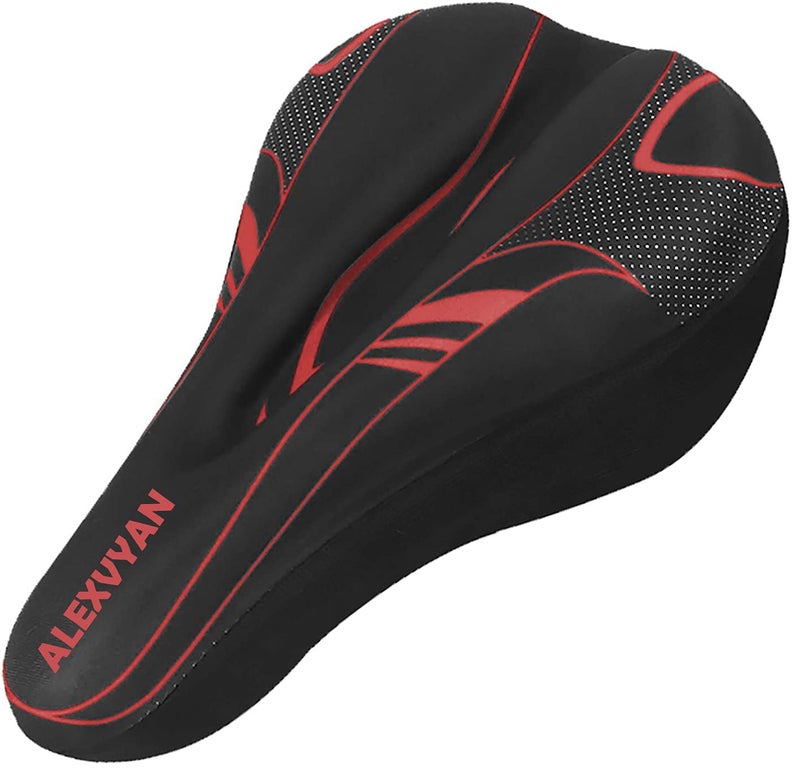 Alexvyan Soft Bicycle Silicone Gel Saddle Cover (11 * 7.5 Inch) Cycling Cushion Pad City Cycle Seat Cover Gym Cycle Gel Cover -Fits Narrow/Slim Seats (Black and Red) - Image 1