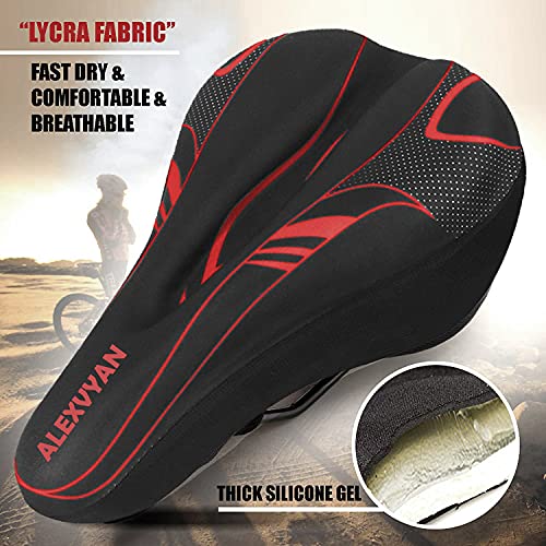 Alexvyan Soft Bicycle Silicone Gel Saddle Cover (11 * 7.5 Inch) Cycling Cushion Pad City Cycle Seat Cover Gym Cycle Gel Cover -Fits Narrow/Slim Seats (Black and Red) - Image 2