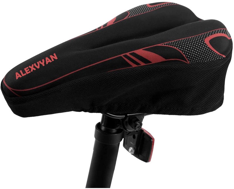 Alexvyan Soft Bicycle Silicone Gel Saddle Cover (11 * 7.5 Inch) Cycling Cushion Pad City Cycle Seat Cover Gym Cycle Gel Cover -Fits Narrow/Slim Seats (Black and Red) - Image 4