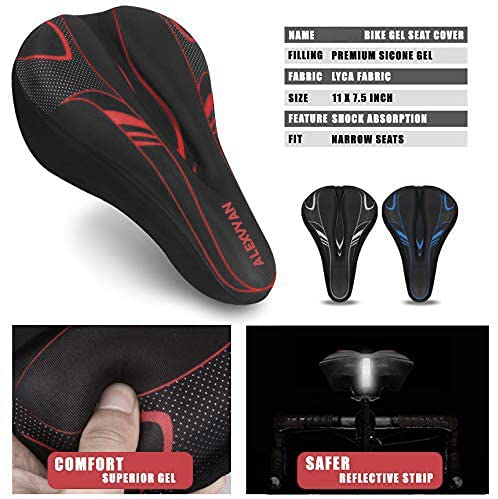 Alexvyan Soft Bicycle Silicone Gel Saddle Cover (11 * 7.5 Inch) Cycling Cushion Pad City Cycle Seat Cover Gym Cycle Gel Cover -Fits Narrow/Slim Seats (Black and Red) - Image 5