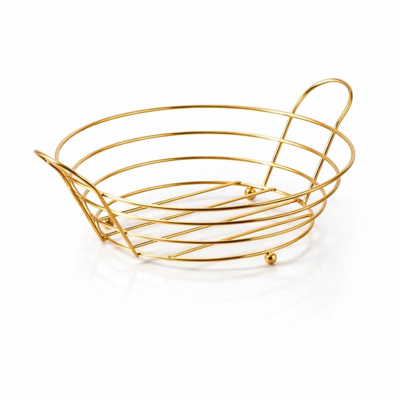 Bread Basket Gold Wire Basket with Removable Fabric Liner, Modern Kitchen Serving and Storage Tray
